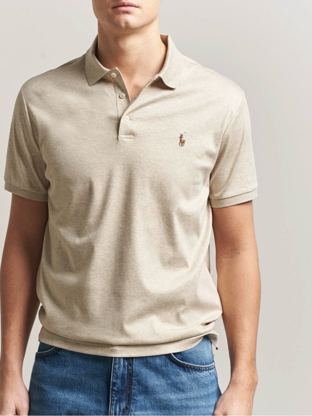 Polo by Ralph Lauren Slim Fit Heathered Beige Classic Cotton Polo Shirt XL
